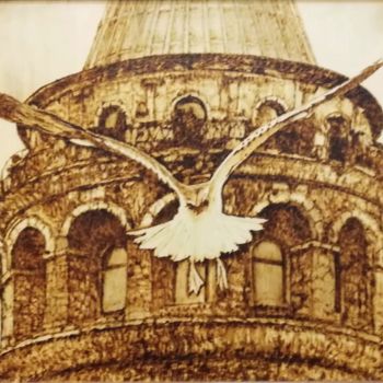 Gravures & estampes intitulée "The Galata Tower an…" par Murat Yilmaz, Œuvre d'art originale, Encaustique