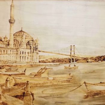 Estampas & grabados titulada "The Ortakoy Mosque" por Murat Yilmaz, Obra de arte original, Encáustico