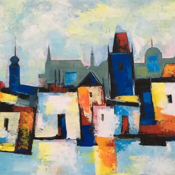 Painting titled "The city" by Muraz Martirosyan, Original Artwork, Acrylic