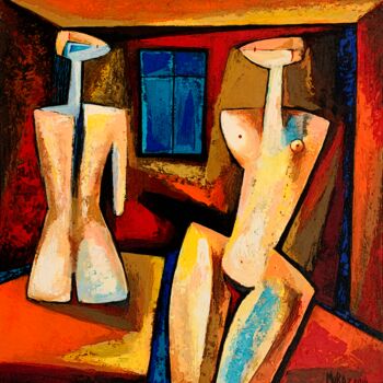 Painting titled "Conversation" by Muraz Martirosyan, Original Artwork, Acrylic Mounted on Wood Stretcher frame