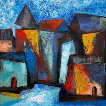Painting titled "Night City" by Muraz Martirosyan, Original Artwork, Oil