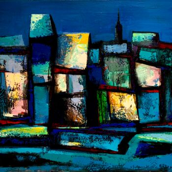 Painting titled "Moonlight" by Muraz Martirosyan, Original Artwork, Oil Mounted on Wood Stretcher frame