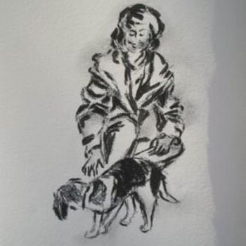Pintura intitulada "Dona et son chien t…" por Oxiane, Obras de arte originais