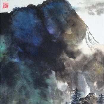제목이 "Ancrage montagneux"인 미술작품 Muriel Besnard로, 원작, 잉크 나무 들것 프레임에 장착됨