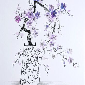 Drawing titled "Branche de cerisier" by Muriel Besnard, Original Artwork, Ink