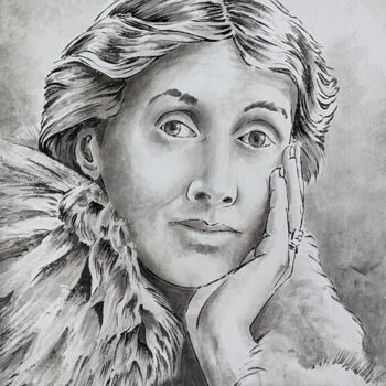 Pittura intitolato "Virginia Woolf" da Muriel Besnard, Opera d'arte originale, Inchiostro
