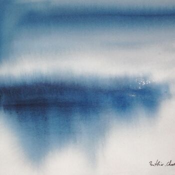 Painting titled "Bleu de larmes" by Muriel Buthier-Chartrain, Original Artwork, Watercolor