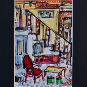 Pintura titulada "Le fauteuil rouge" por Muriel Cayet, Obra de arte original
