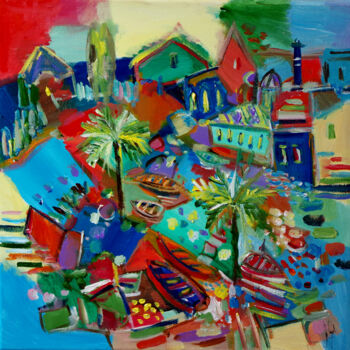 Malerei mit dem Titel "Une ville qui parle…" von Muriel Cayet, Original-Kunstwerk, Acryl