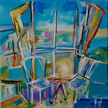 Painting titled "Invitation en bleu" by Muriel Cayet, Original Artwork, Acrylic