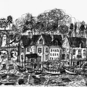 Dessin intitulée "Quai du Port" par Muriel Cayet, Œuvre d'art originale