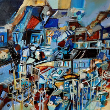 Pittura intitolato "Des villages avec m…" da Muriel Cayet, Opera d'arte originale, Acrilico