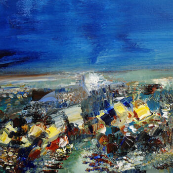 Painting titled "Poétiquement bleu" by Muriel Cayet, Original Artwork, Acrylic