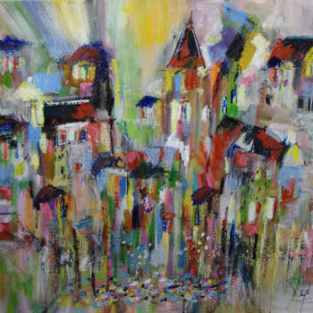 Картина под названием "Pastel colorful vil…" - Muriel Cayet, Подлинное произведение искусства, Акрил