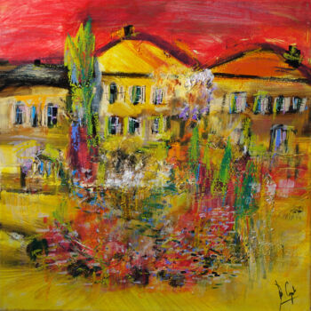 Painting titled "Toscana in rosso e…" by Muriel Cayet, Original Artwork, Acrylic