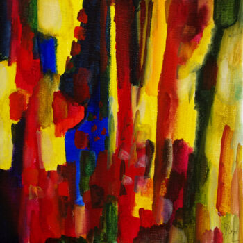 Painting titled "Aux arbres rouges" by Muriel Cayet, Original Artwork, Watercolor