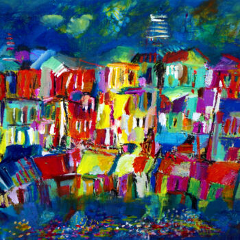 Malerei mit dem Titel "Au soleil levant" von Muriel Cayet, Original-Kunstwerk, Acryl