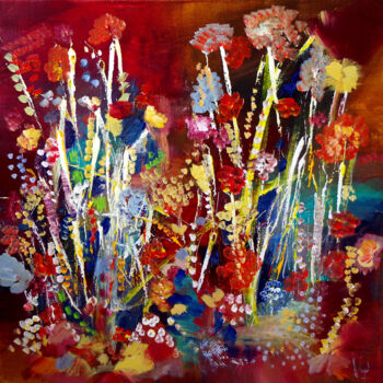 Malerei mit dem Titel "Just flowers" von Muriel Cayet, Original-Kunstwerk, Acryl