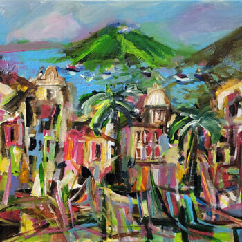 Painting titled "Amalfi verde" by Muriel Cayet, Original Artwork, Acrylic Mounted on Wood Stretcher frame