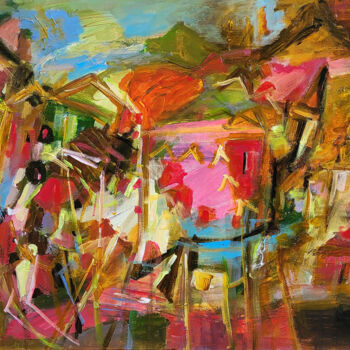 Peinture intitulée "L'étang rose" par Muriel Cayet, Œuvre d'art originale, Acrylique Monté sur Châssis en bois
