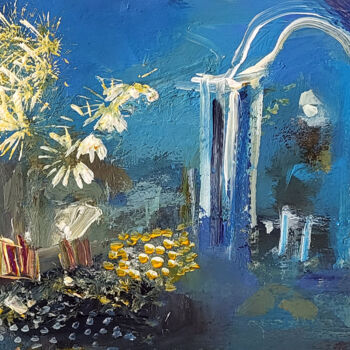 Painting titled "Poète au jardin" by Muriel Cayet, Original Artwork, Acrylic