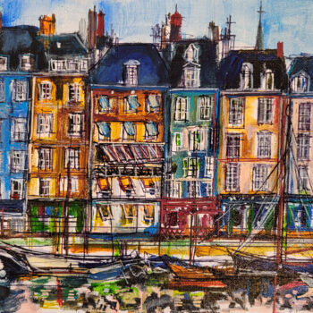 Painting titled "Quai de havre" by Muriel Cayet, Original Artwork, Acrylic Mounted on Cardboard