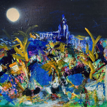 Peinture intitulée "Marche la nuit" par Muriel Cayet, Œuvre d'art originale, Acrylique Monté sur Châssis en bois