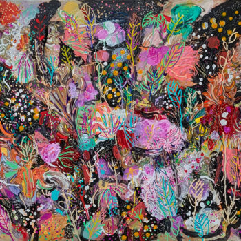 제목이 "Jardin buissonnant…"인 미술작품 Muriel Cayet로, 원작, 아크릴 나무 들것 프레임에 장착됨