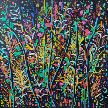 Painting titled "Forêt foraine" by Muriel Cayet, Original Artwork, Acrylic Mounted on Wood Stretcher frame