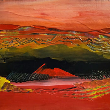 Painting titled "Steppe rouge" by Muriel Cayet, Original Artwork, Acrylic Mounted on Cardboard