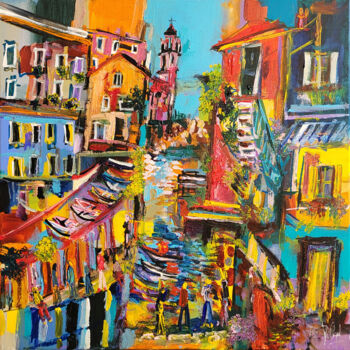Painting titled "Passeggiata lungo i…" by Muriel Cayet, Original Artwork, Acrylic Mounted on Wood Stretcher frame