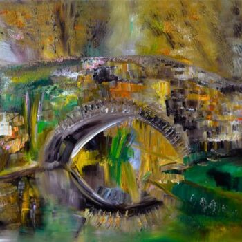 Peinture intitulée "Le vieux pont" par Muriel Cayet, Œuvre d'art originale