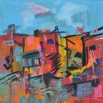 Painting titled "Les cabanes gaies" by Muriel Cayet, Original Artwork