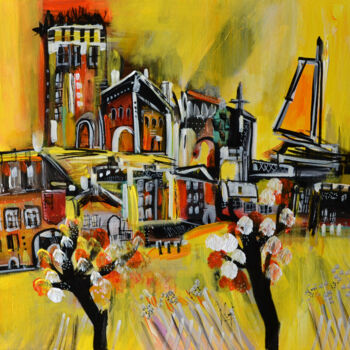Peinture intitulée "Un village de la Dr…" par Muriel Cayet, Œuvre d'art originale