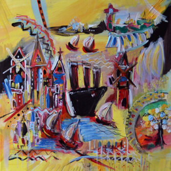 Peinture intitulée "Le rêve du meunier" par Muriel Cayet, Œuvre d'art originale