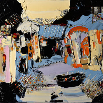 Peinture intitulée "Les maisons côtières" par Muriel Cayet, Œuvre d'art originale