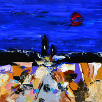 Peinture intitulée "La plage aux couleu…" par Muriel Cayet, Œuvre d'art originale