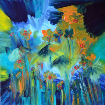 Painting titled "Hibiscus bleu" by Muriel Cayet, Original Artwork
