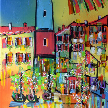 Painting titled "Phare en ville" by Muriel Cayet, Original Artwork