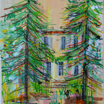 Painting titled "Deux grands arbres" by Muriel Cayet, Original Artwork