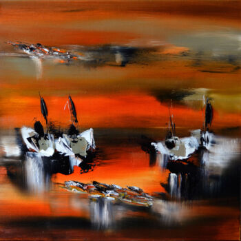 Peinture intitulée "Les feux de mer" par Muriel Cayet, Œuvre d'art originale