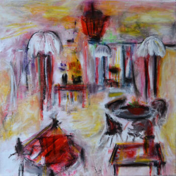 Malerei mit dem Titel "Le salon rouge" von Muriel Cayet, Original-Kunstwerk