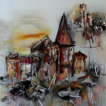 Peinture intitulée "La maison au toit r…" par Muriel Cayet, Œuvre d'art originale, Acrylique