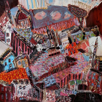 Peinture intitulée "Rue des promeneurs…" par Muriel Cayet, Œuvre d'art originale, Autre