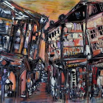 Peinture intitulée "La rue des heures d…" par Muriel Cayet, Œuvre d'art originale, Autre