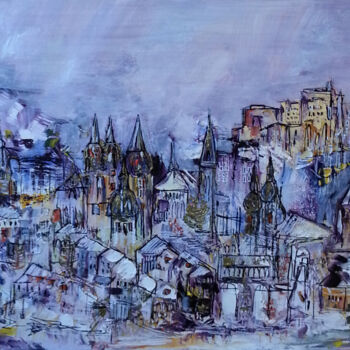 Malerei mit dem Titel "Les pays d'en haut" von Muriel Cayet, Original-Kunstwerk, Acryl