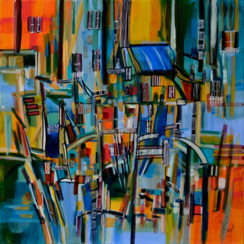 Painting titled "Une ville née de la…" by Muriel Cayet, Original Artwork, Acrylic