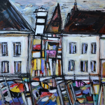 Peinture intitulée "Une ville sous les…" par Muriel Cayet, Œuvre d'art originale