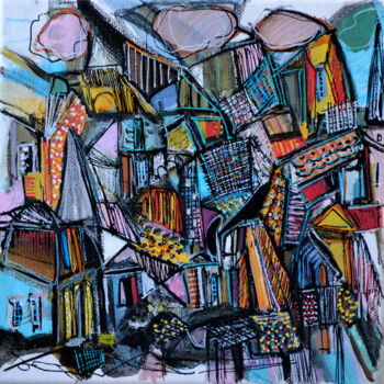 Pintura intitulada "Tartan-city" por Muriel Cayet, Obras de arte originais, Acrílico
