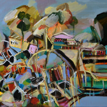 Painting titled "Un village épiphani…" by Muriel Cayet, Original Artwork, Acrylic
